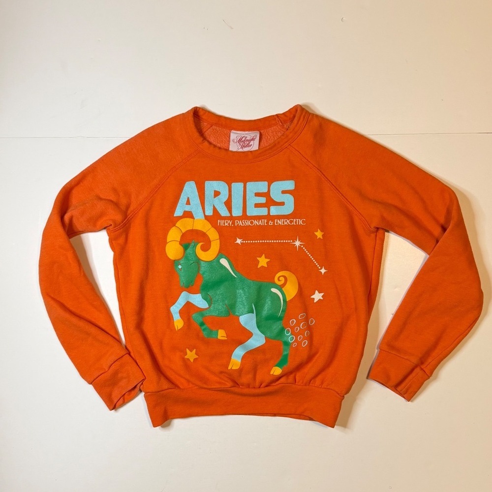 Midnight Rider Aries Zodiac Raglan Sweatshirt Orange XXS Made in USA